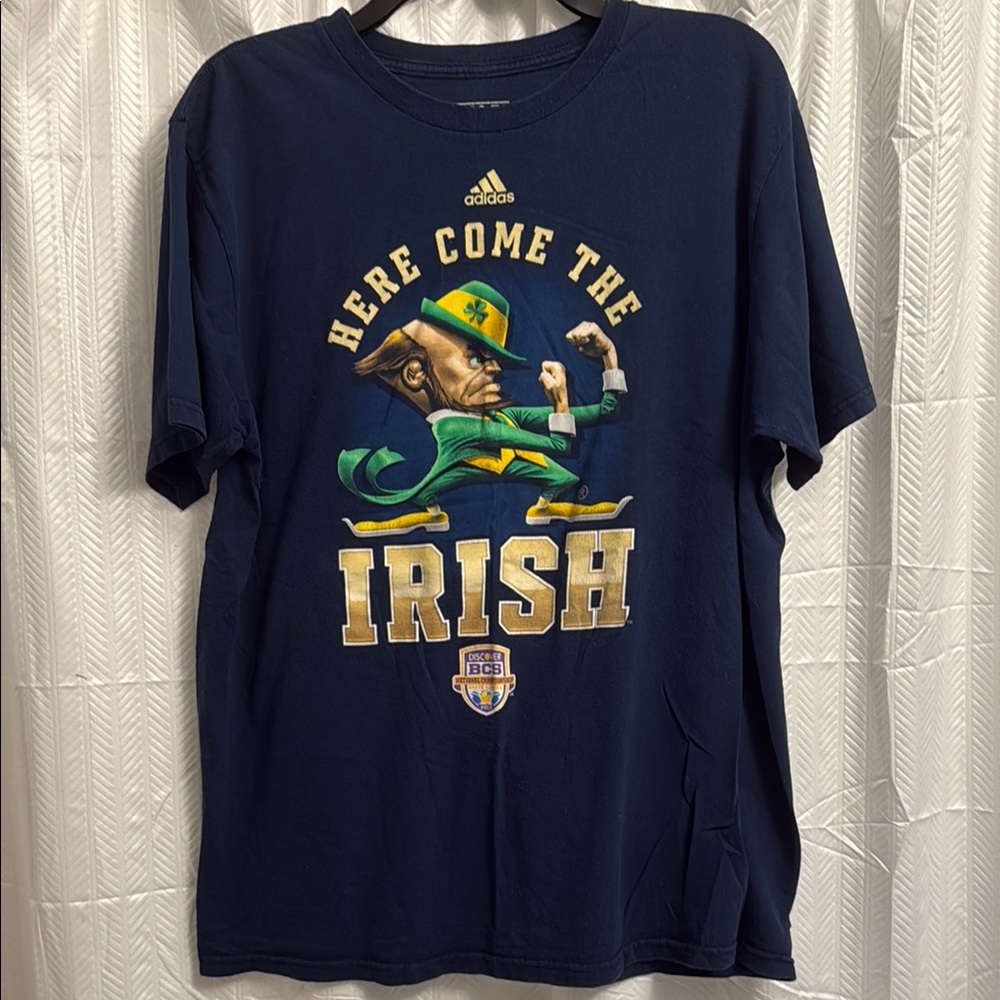 Adidas Dark Blue 'Here Come the Irish' Graphic Tee